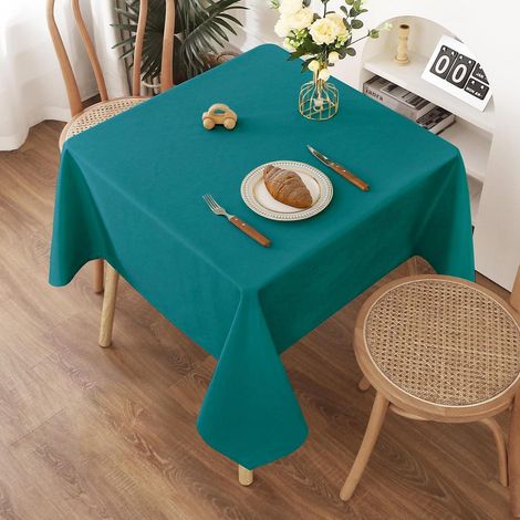 Nappe lavable aspect lin 140x140cm, hydrofuge, résistant aux rayures