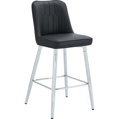 Lot de 2 tabourets de bar noirs en cuir régénéré avec dossier et repose-pieds en métal argenté, 100 cm, style moderne - CHICFURN (1/5)