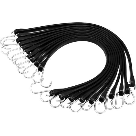 Tendeur Élastique, Lot de 50, Sangles Élastiques Plates Robustes 20x530 mm avec Crochets S en Acier, Bonne Résistance, pour Maison, Auvent, Cargaison, Camping, Bâches, Camions, Tentes, Noir (1/5)
