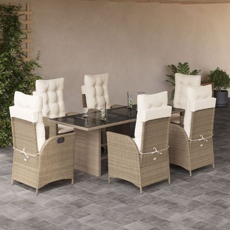 7-tlg. Garten-Essgruppe mit Kissen Beige Poly Rattan (1/5)