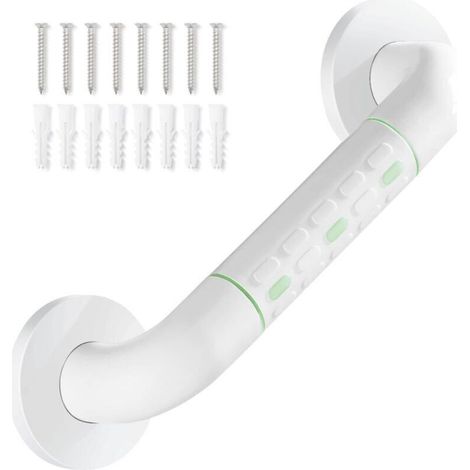 Straight stainless steel shower grab bar with plastic finish, non-slip wall-mounted shower handle, towel rail, white 30 cm (1/5)