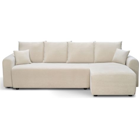 Canapé d'angle convertible réversible 4 places en velours côtelé - Beige - Pol (1/5)