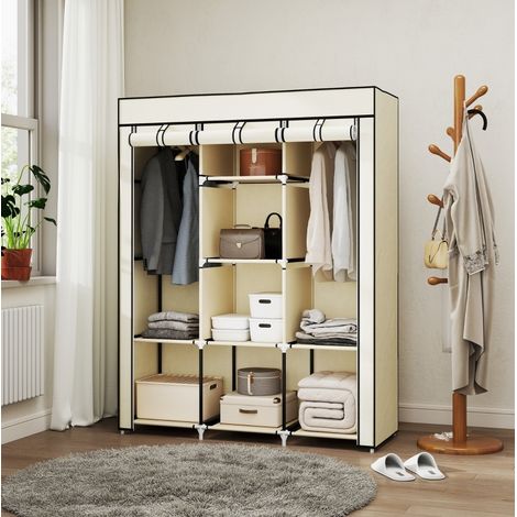 Stoffschrank Creme 125x43x162,5 cm, 2 Kleiderstangen Und 8 Einlegeböden, Reißverschluss (1/5)