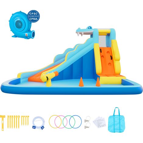 Mophorn Castello Gonfiabile da Esterno per Bambini con Parco Acquatico, Dotato di Scivolo e Parete da Arrampicata, Adatto a 3-4 Bambini di Età 3-8 Anni, Ideale per il Gioco d'Acqua all'Aperto (1/5)