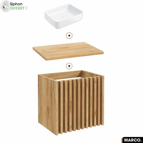 Ensemble meuble sous vasque avec vasque à poser - Siphon OFFERT MARCO OAK 60 x 56 x 45 cm (1/5)
