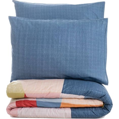 Housse de Couette Double Solon, Taie Incluse, Fermeture Boutons, 220x260 cm bleu