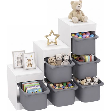 AIYAPLAY 3-Layer Kids Toy Storage Unit with 6 Removable Bins, Grey (1/5)