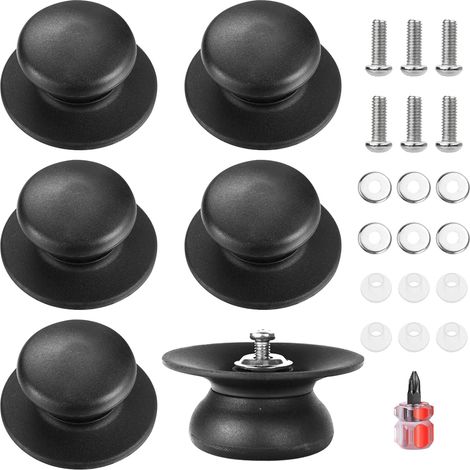 Lot de 6 - Poignée de Couvercle - Bouton de Casserole - En Bakélite Résistante à la Chaleur avec Vis Inox - Pour Couvercles de Pots et Poêles - Noir - 6x6x2,5cm (1/5)