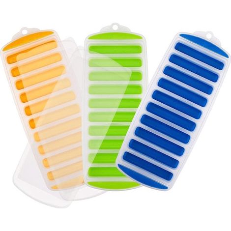 Bac à glaçons - 3 pièces - Avec couvercle - Moules à glaçons - Bac à glaçons en Siliconen - Glaçons - Sans BPA - Les glaçons sont faciles à presser - Fond en Siliconen - Réutilisable - Vert / Blauw/ O (1/5)