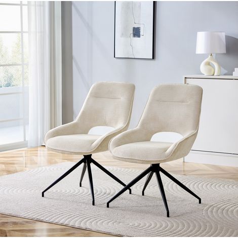 Sillas de comedor giratorias 360° en tela beige y metal negro, lote de 2 HAVRYA (1/5)