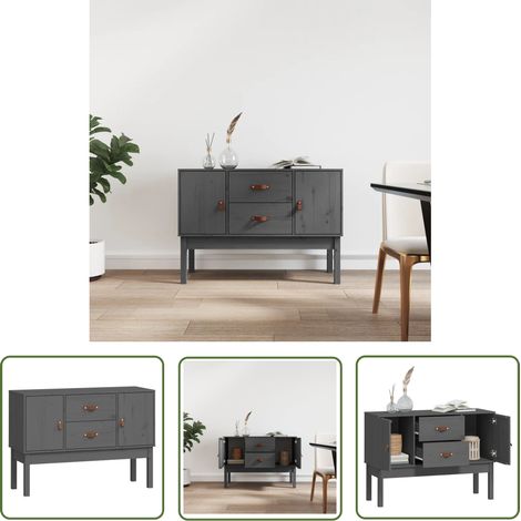 The Living Store Buffet Gris 110x40x78 cm Bois massif de pin - Buffet - Armoire - Meuble De Rangement - Mobilier - Bois Massif (1/5)