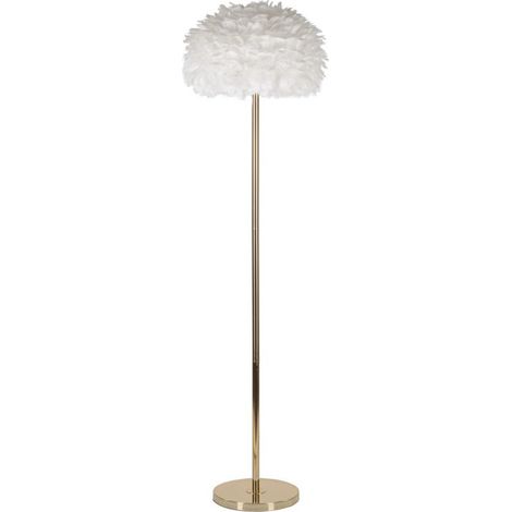 Lampadaire Imitation Plume "Slim" 170cm Or & Blanc