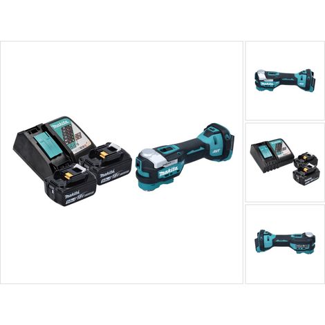 Herramienta multifunción a batería Makita DTM 52 RT 18 V Starlock Max sin escobillas + 2x batería recargable 5,0 Ah + cargador