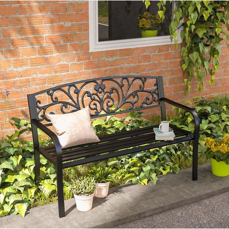 Metall-Gartenbank für 2 Personen mit Rückenlehne und Armlehnen, schwarz HAVRYA (1/5)