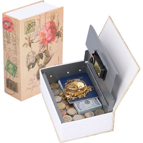 Coffre-fort de Livre avec Serrure à Combinaison, 18 x 12 x 5,5 cm Rose Livre de Coffre-Fort en Métal avec Serrure à Clé pour l'Argent et Les Bijoux (1/5)