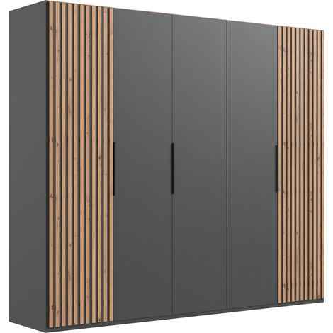 Armoire, placard coloris graphite, imitation chêne Artisan - Longueur 250 x Hauteur 216 x Profondeur 58 cm (1/2)