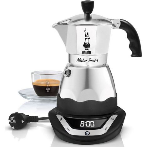 Cafetiere italienne électrique - BIALETTI - MOKA TIMER - 6 tasses - 300 ml - Inox