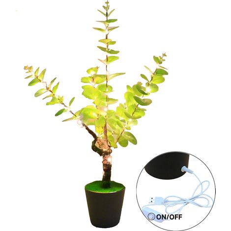 Arbre artificiel en pot avec lumières LED, plante artificielle pour la maison, le bureau, décoration moderne, cadeau de pendaison de crémaillère, alimenté par USB, feuille d'argent (1/2)