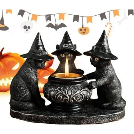 Bougeoir d'Halloween, bougeoir chat sorcière, décoration gothique, ornement, centre de table, décoration intérieure, parfait pour la cuisine, la salle à manger, la chambre, la salle à manger, la chemi (1/5)