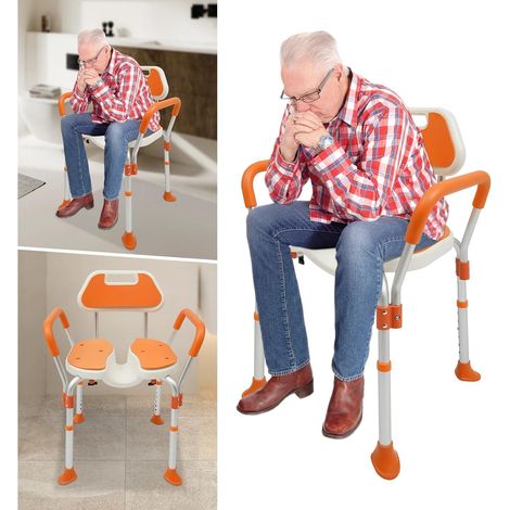Chaise de bain antidérapante pour salle de bain, chaise de douche avec accoudoirs et dossier, chaise de douche réglable en hauteur, convient aux personnes âgées, aux personnes handicapées, aux femmes 