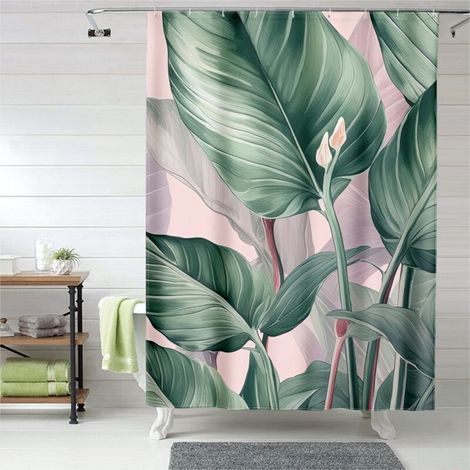 Rideau de douche imprimé jungle mystique, œillets plastique, lavable machine (1/5)