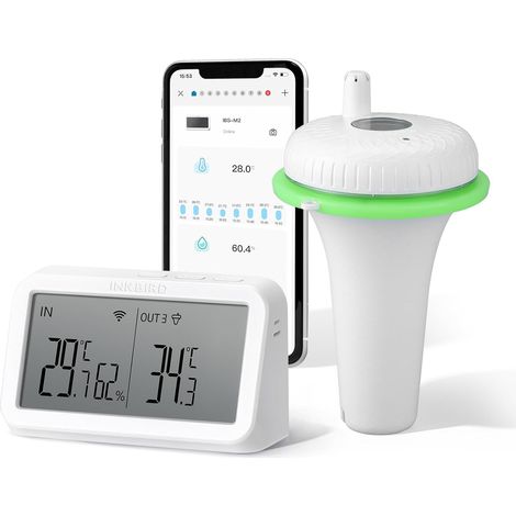 Thermomètre Piscine WiFi avec Passerelle, Alerte Notification Moniteur Interieur, Surveillance 9 Canaux, Contrôle App, Spa Bain Aquarium (1/5)