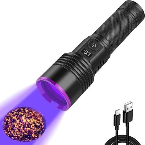 Torcia UV da 365 nm, luce nera ricaricabile con display LCD, potente lampada portatile per urina, scorpioni, resina e vetro. (1/5)