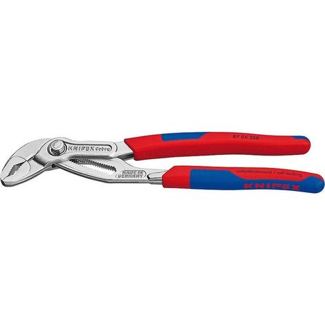 KNIPEX 87 05 250 Cobra® Pinza regolabile di nuova generazione per tubi e dadi rivestiti in materiale bicomponente, forma affusolata cromata 250 mm