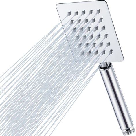 Pommeau de Douche Haute Pression, Carré, Tout Métal, Acier Inoxydable, Haut Débit, Avec Pommeau de Douche Manuel et Buse en Silicone Anti-obstruction (Chromé) (1/5)