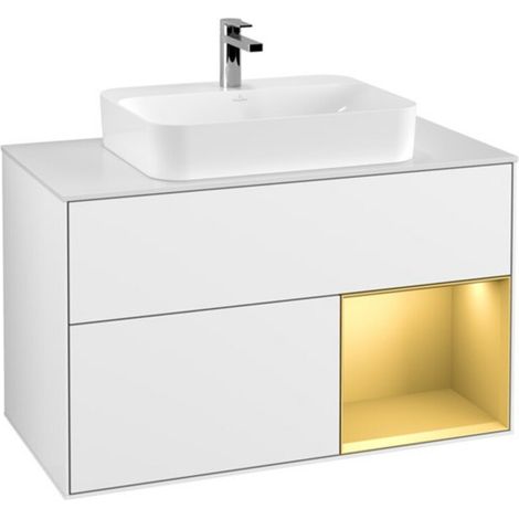 V&B Waschtischunterschrank Finion 100, Pl wh. m, Reg re gol m, glo wh. Lac (1/2)