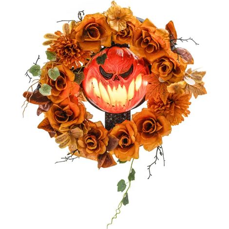Couronne Halloween citrouille lumineuse 44 LED orange 44 x 44 cm (1/5)