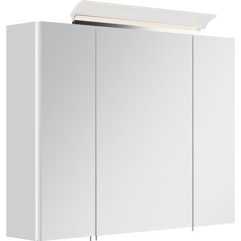 Spiegelschrank 80cm inkl. Design LED-Lampe und Glasböden weiss hochglanz