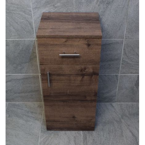 Walnut Oak Finish Drawerline Unit Bathroom Storage Cupboard 350mm
