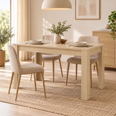 Tavolo Fisso Luarca, 6 Posti, Ripiano Effetto Dogato, Forma Rettangolare, 135x80x76h cm Marrone Rovere