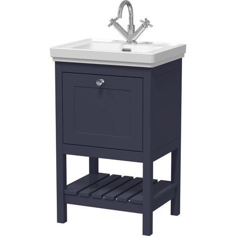Balterley Coppenhall Bathroom Floor Standing 1 Drawer Vanity & 1 Tap Hole Fireclay Basin, Indigo Blue, 531mm