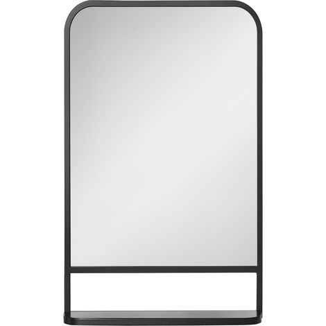 Modern Square Wall Mirror with Storage Shelf, 86 x 53 Mirrors for Living Room, Bedroom, Black (1/5)