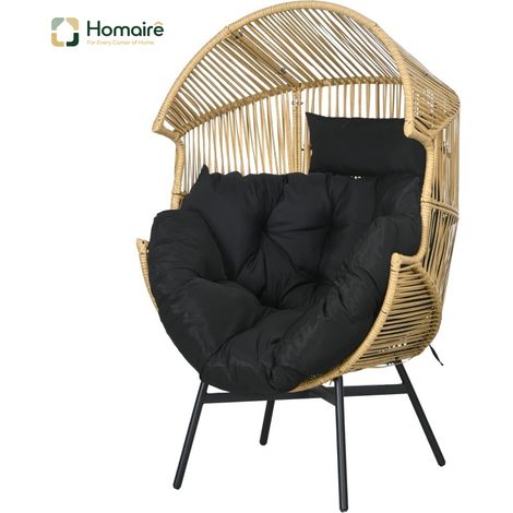 Fauteuil Oeuf Rotin PE Élégant Coussins 14cm/8cm Pieds Réglables Jardin Patio Extérieur HOMAIRE