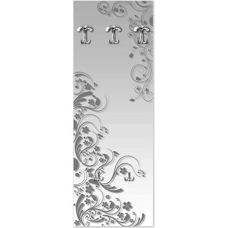Lupia - Appendiabiti da Parete Moderno  Pannello Stampato in Legno con Fiori  3 Ganci Appendiabiti  Facile Montaggio  46x125 cm, Legno MODERN FLOWERS