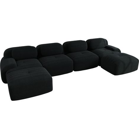 Sofá modular en U sin montaje de terciopelo acanalado negro, espuma 32D y reposabrazos anchos (1/5)