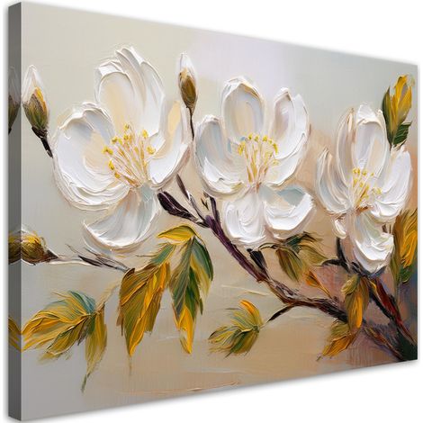 Tableau déco Fleurs blanches Plantes Brindilles 60x40 (1/5)