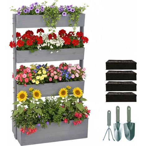 Jardinera escalonada con jardineras para hierbas, verduras y flores