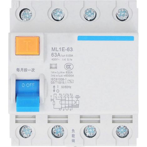 Disjoncteur miniature 63 A 400 V triphasé + neutre (MCB), pouvoir de coupure de 6 kA pour la sécurité domestique