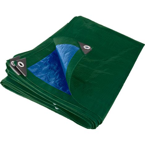 Telo Telone Occhiellato 100 gr Impermeabile Bicolore Con Occhielli In Metallo Tessuto Rinforzato Protettivo Resistente UV Antistrappo Per Legno Barche Mobili Giardino Piscina Verde Azzurro (2 x 3 M)