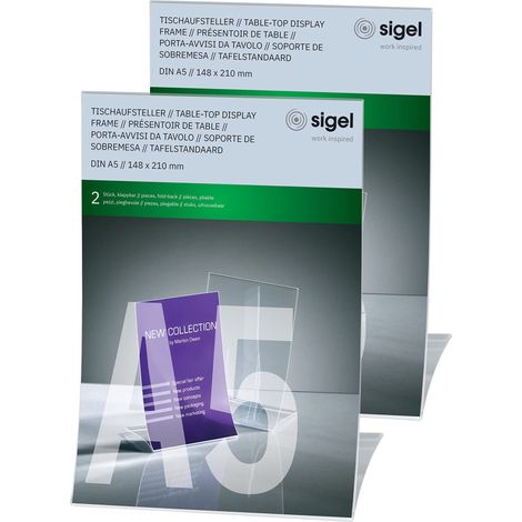 SIGEL TA160 Supporti da tavolo inclinati, pieghevoli, durevoli, 21 x 30 x 11 cm, trasparenti, 2 pezzi (1/5)