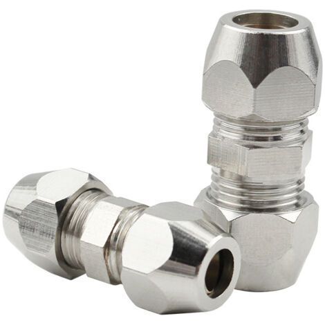 QORVA-2 Pièces Raccords à Compression Cuivre Nickelé, Raccord Olive 8MM Gaz, Connecteurs de Tubes 8mm x 34mm Filetés, pour Plomberie, Systèmes Hydrauliques, Refroidissement et Carburant(Argent)