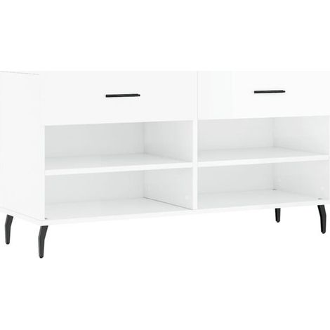 Tabouret à chaussures blanc éclatant, 102 x 35 x 55 cm, en bois composite. (1/5)