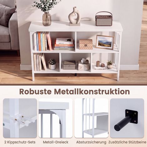 Bibliothèque 3 niveaux avec kits anti-basculement et cadre métallique pour maison et bureau - blanc (1/5)