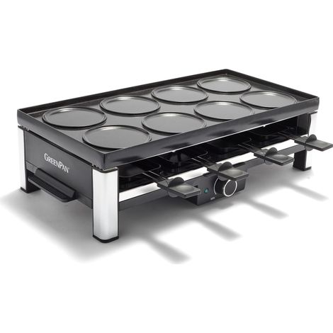 Raclette Antiadhésif Sain San PFAS, Table Grill Électrique pour 8 Personnes, Réversible 3 en 1 Appareil à Raclette Grill et Crêpe, 8 Mini-poêlons Antiadhésifs (1/5)