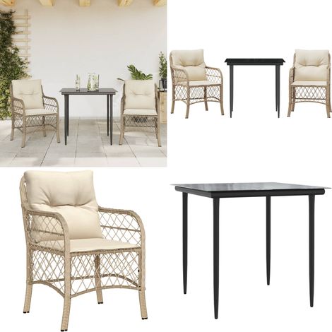 3-tlg. Bistro-Set mit Kissen Beige Poly Rattan - Bistro-Set - Rattanmöbel (1/5)