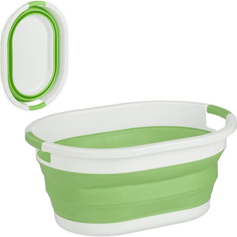 Panier à Linge, 24 litres, en Plastique, Pliable, Rangement Peu encombrant, avec poignées, Vert et Blanc (1/5)